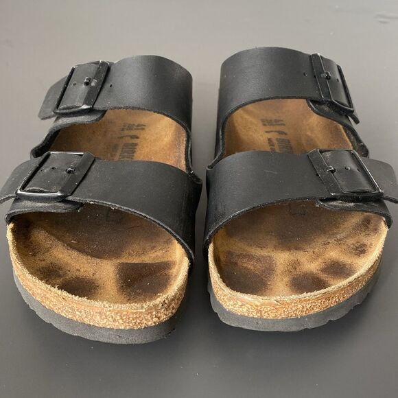 Birkenstock Arizona Birko-Flor Black Leather Sandals US 8-8.5 Boho Coastal Beach - Picture 11 of 15